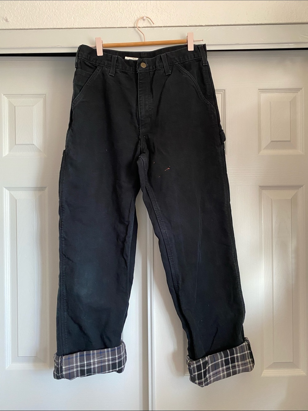 Carhartt Men's Black Work Pants - Classic Utility Style Insulated Flannel